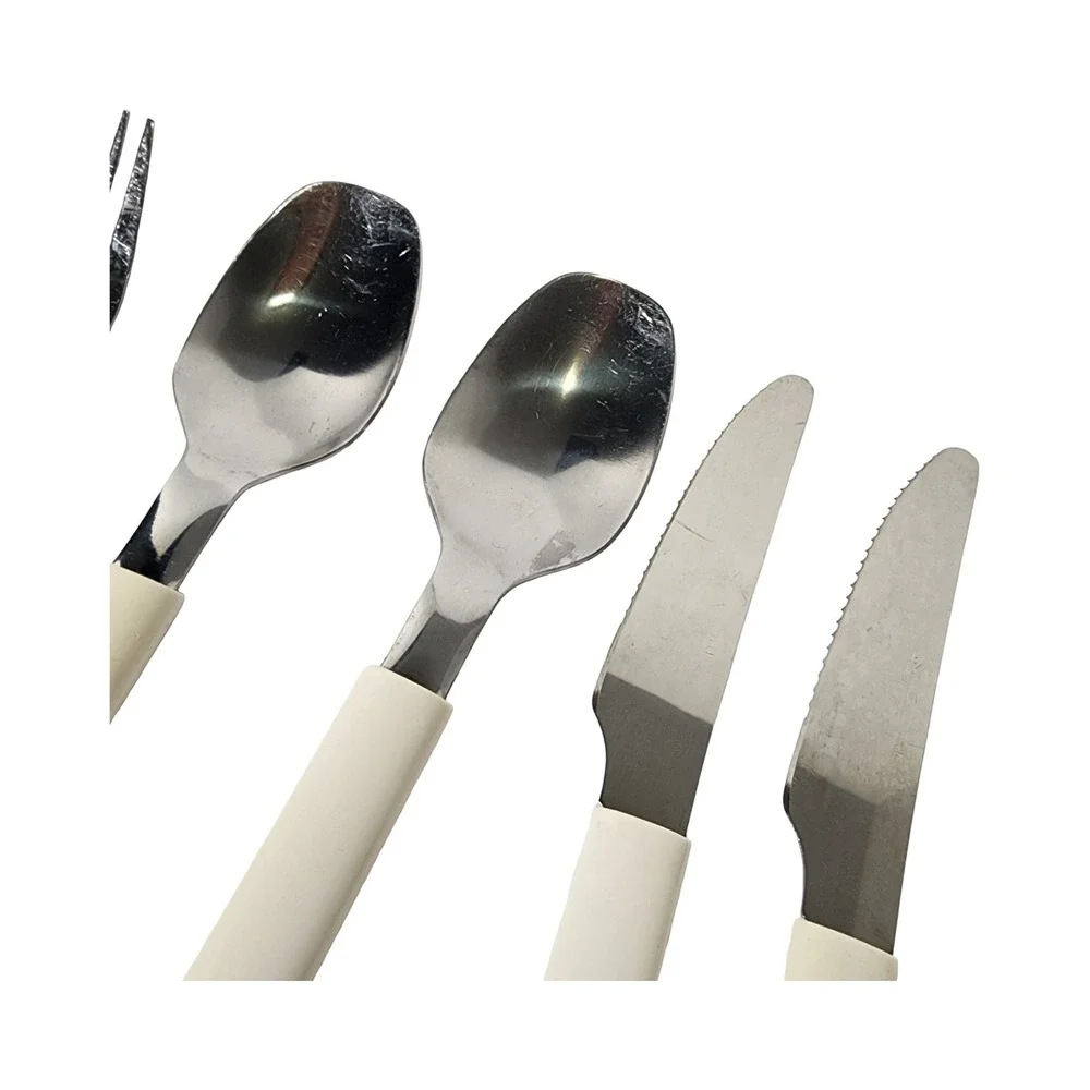 Vintage Stainless Steel Utensil Set Cream Handle 3 Forks 2 Spoons 2 Knives‎